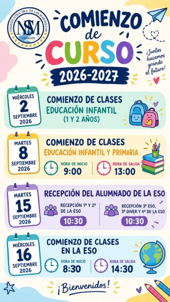 Calendario Escolar 20262027 | SCL DE ENSEÑANZA NUESTRA SEÑORA DE LAS MARAVILLAS DE SAN VICENTE DE PAUL